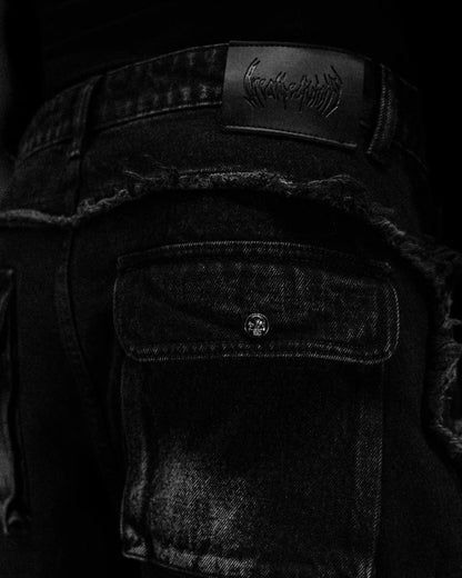 Oversized Distressed Denim Cargo jeans [ALLOY WASH]