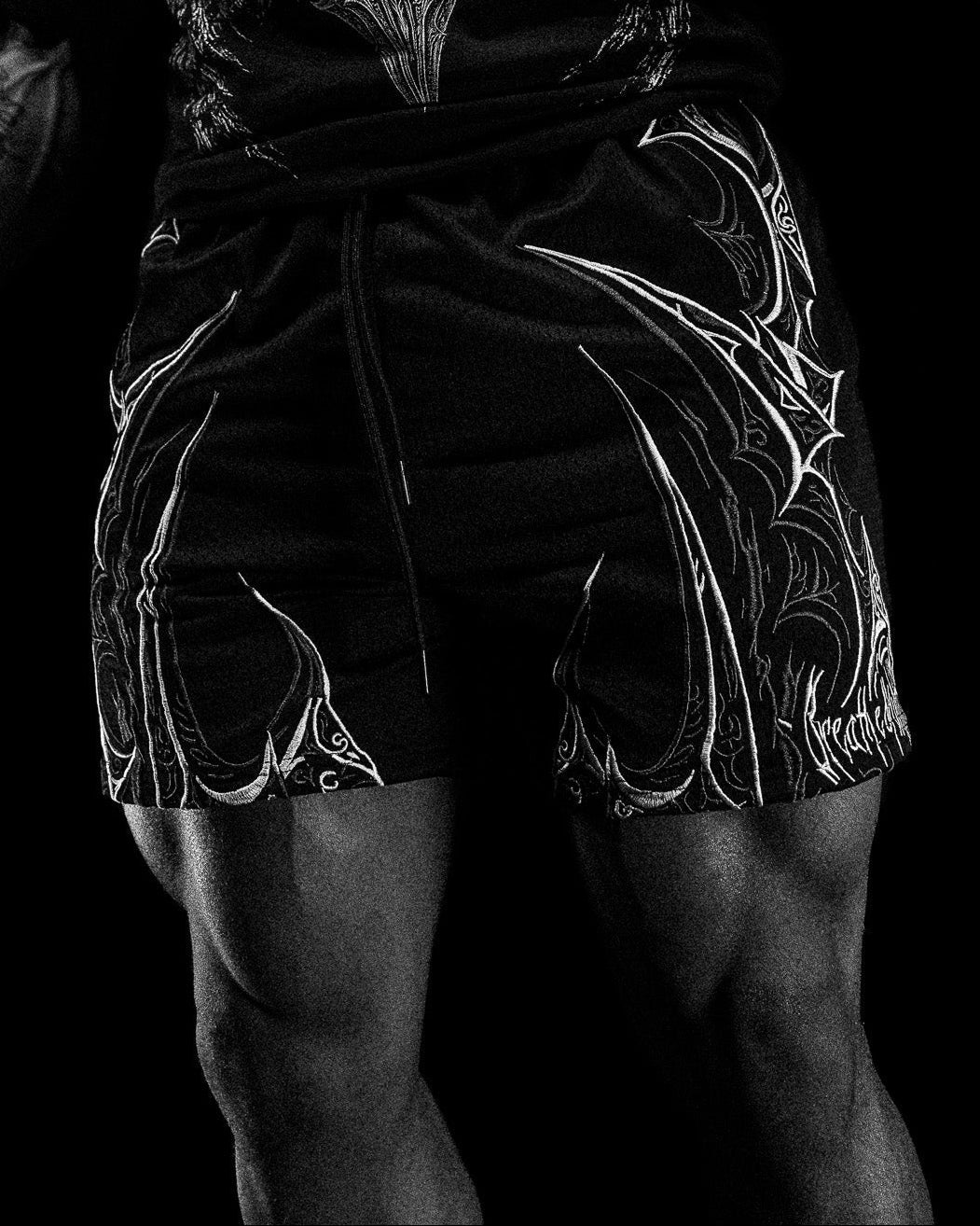 Skeletal Embroidered Bodybuilding mesh shorts [VOID BLACK]