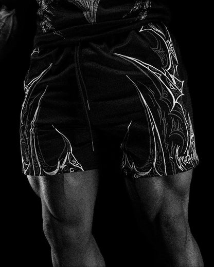 Skeletal Embroidered Bodybuilding mesh shorts [VOID BLACK]