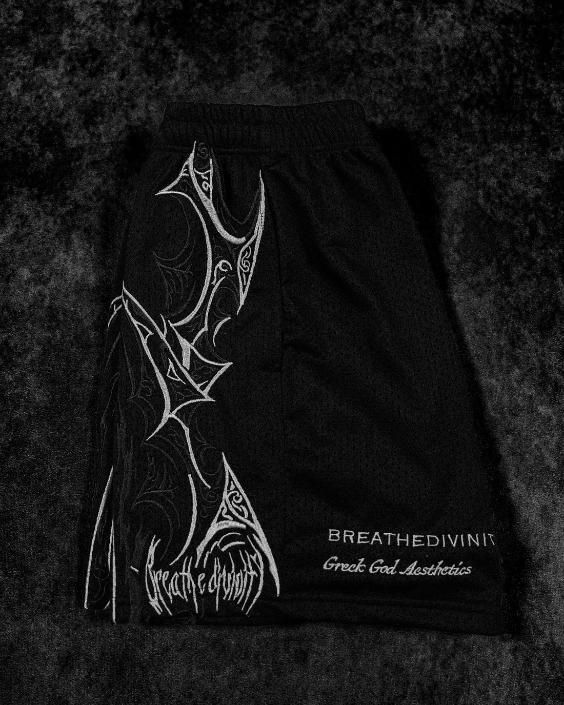 Skeletal Embroidered Bodybuilding mesh shorts [VOID BLACK]