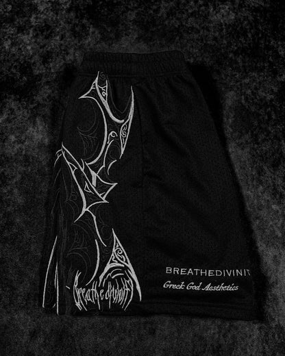 Skeletal Embroidered Bodybuilding mesh shorts [VOID BLACK]
