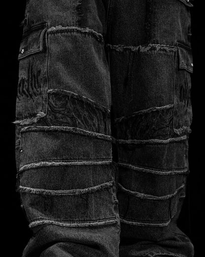 Oversized Distressed Denim Cargo jeans [VINTAGE WASH]