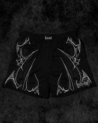 Skeletal Embroidered Bodybuilding mesh shorts [VOID BLACK]