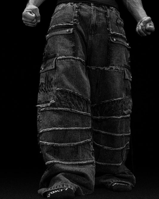 Oversized Distressed Denim Cargo jeans [VINTAGE WASH]