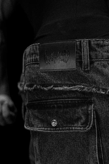 Oversized Distressed Denim Cargo jeans [VINTAGE WASH]