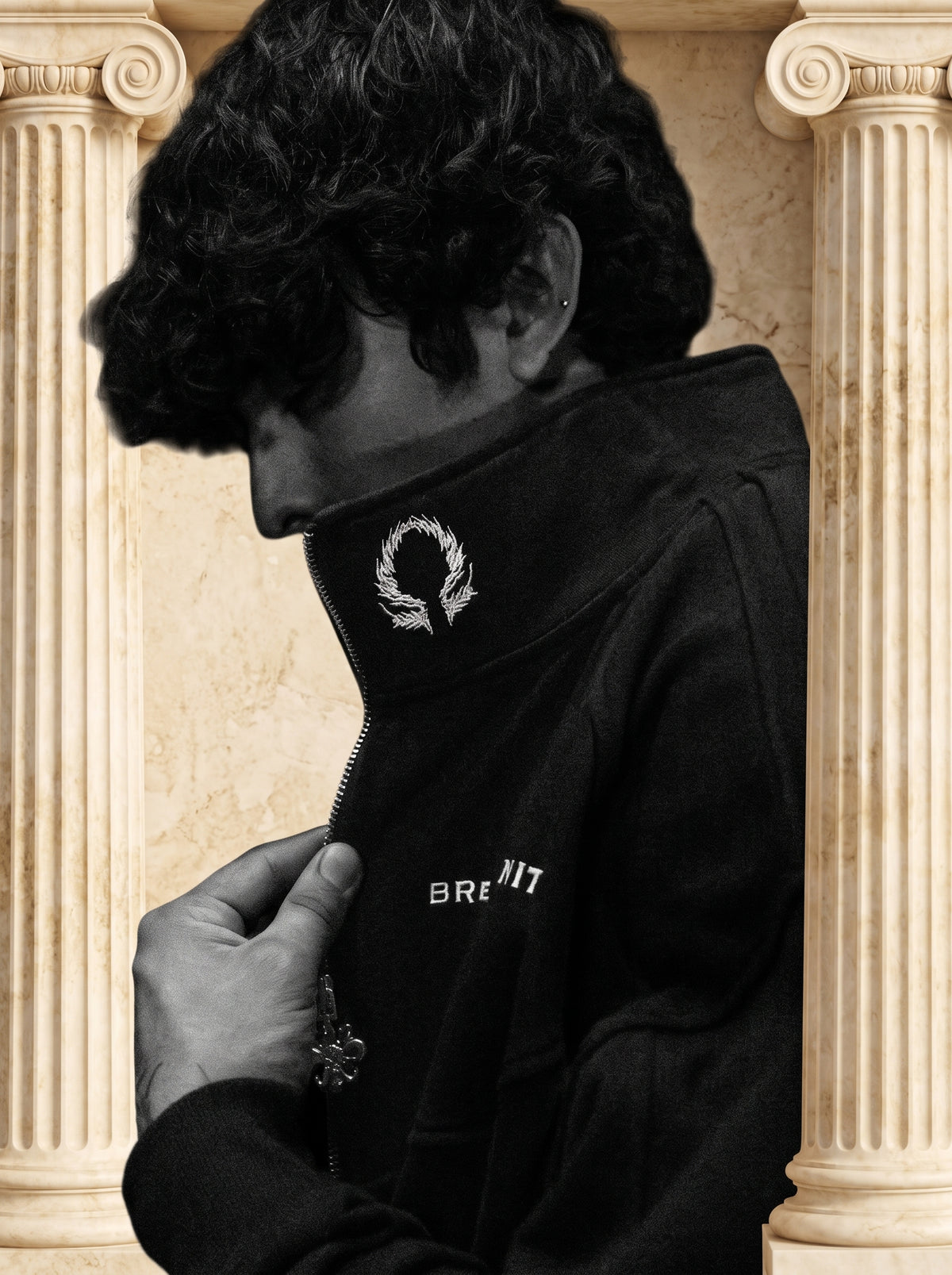 Deconstructed Oversized cut & sew panel full zip Jacket [VOID BLACK]