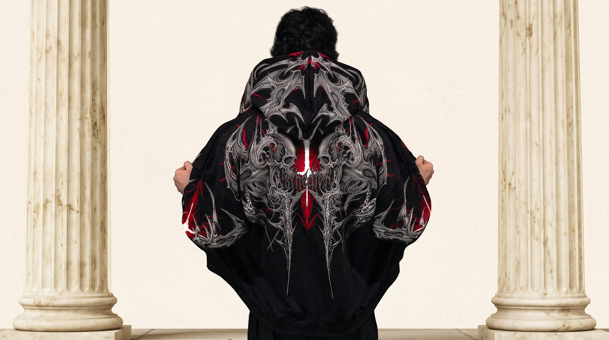 Death Blight Oversized Zip-Up Hoodie [HEAVENLY RED]