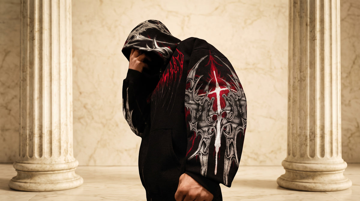 Death Blight Oversized Zip-Up Hoodie [HEAVENLY RED]