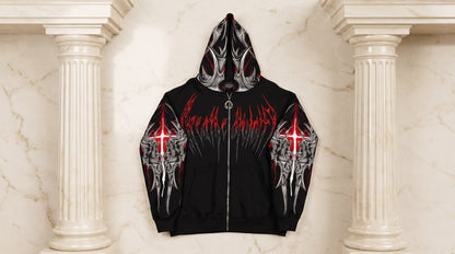 Death Blight Oversized Zip-Up Hoodie [HEAVENLY RED]