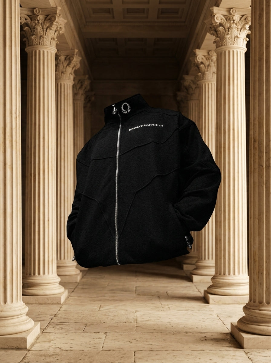 Deconstructed Oversized cut & sew panel full zip Jacket [VOID BLACK]
