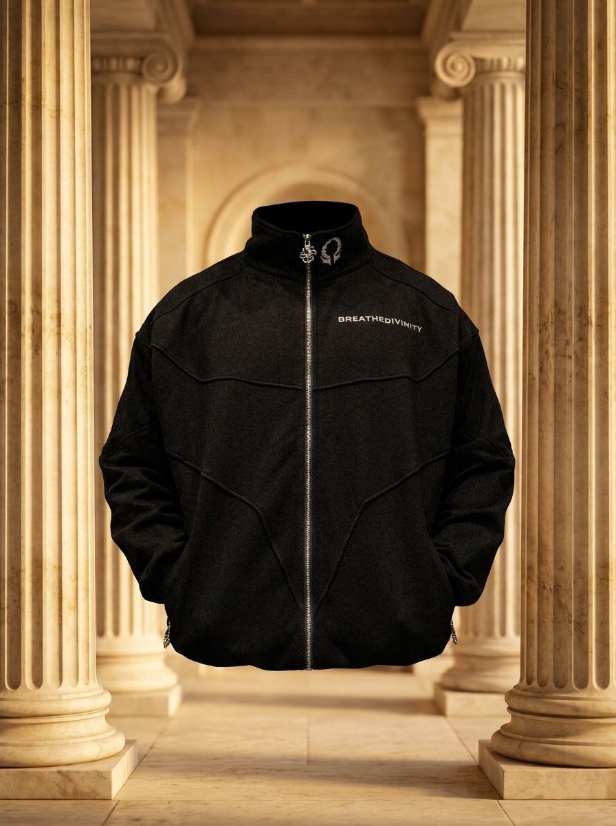 Deconstructed Oversized cut & sew panel full zip Jacket [VOID BLACK]
