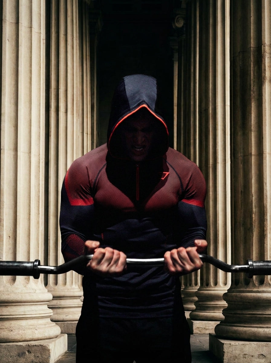 Onyx 5.0 Seamless Hoodie Black/Carmine Red