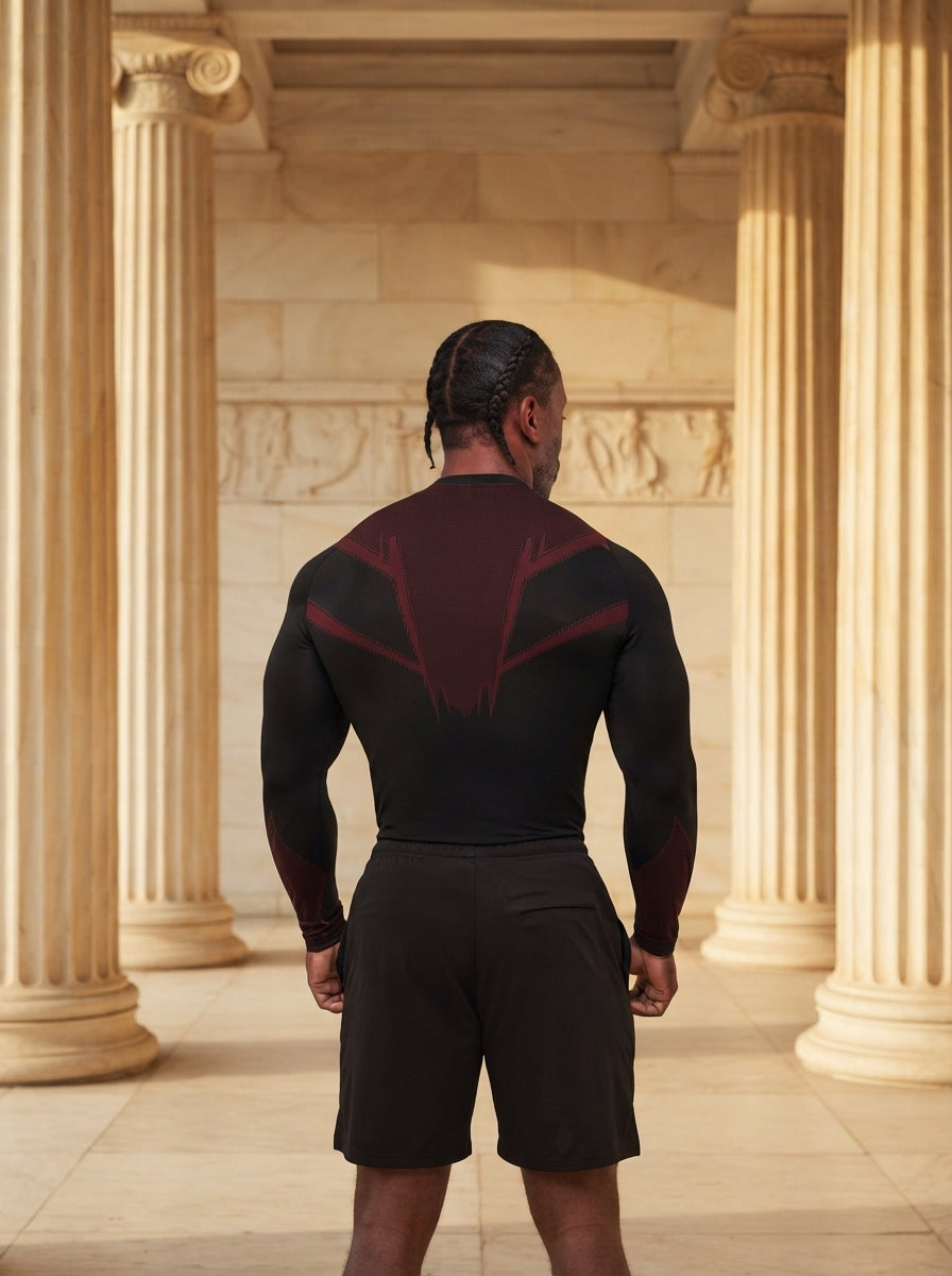 Onyx 5.0 Seamless Long Sleeve T-Shirt Black/Carmine Red